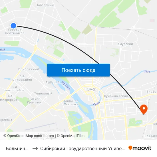 Больничный Городок to Сибирский Государственный Университет Физической Культуры И Спорта map