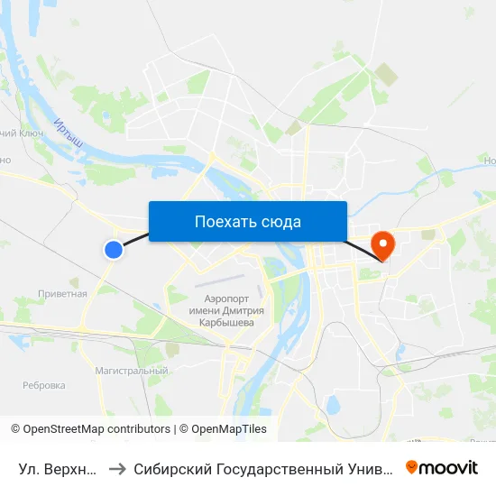 Ул. Верхнеднепровская to Сибирский Государственный Университет Физической Культуры И Спорта map