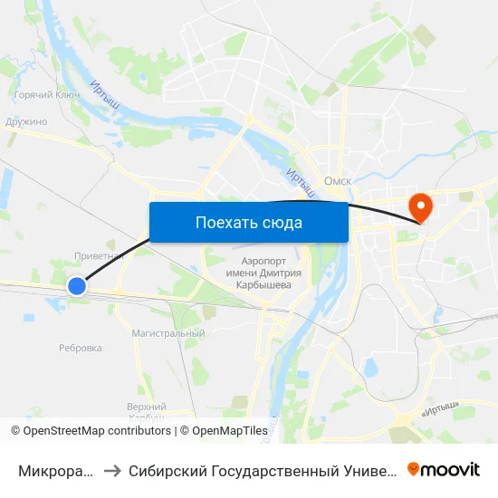 Микрорайон Входной to Сибирский Государственный Университет Физической Культуры И Спорта map