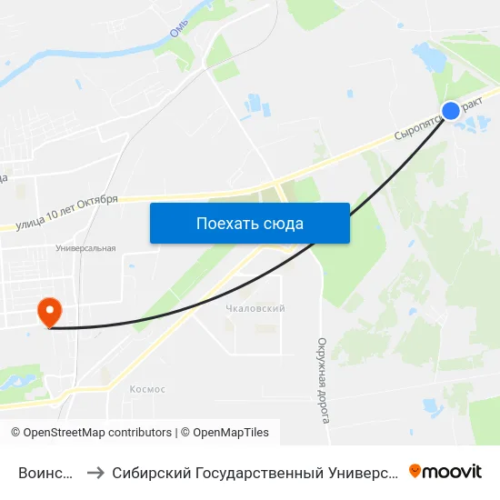 Воинская Часть to Сибирский Государственный Университет Физической Культуры И Спорта map
