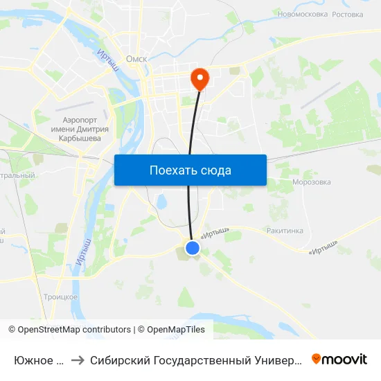 Южное Кладбище to Сибирский Государственный Университет Физической Культуры И Спорта map