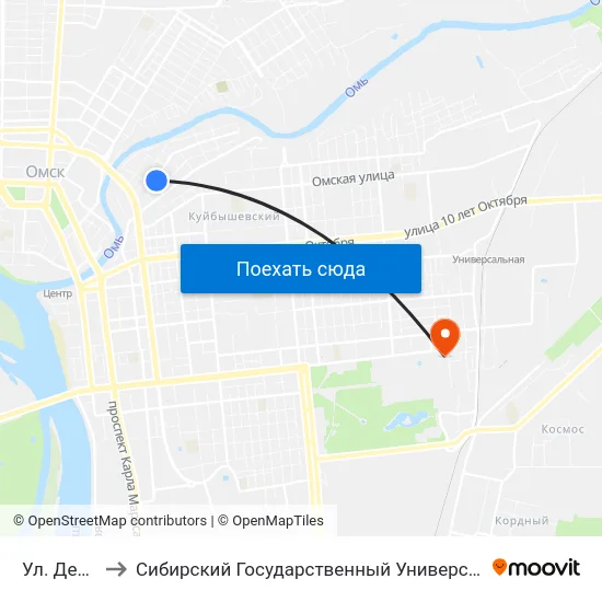 Ул. Депутатская to Сибирский Государственный Университет Физической Культуры И Спорта map