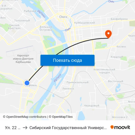 Ул. 22 Декабря to Сибирский Государственный Университет Физической Культуры И Спорта map