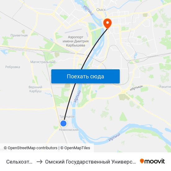 Сельхозтехникум to Омский Государственный Университет Путей Сообщения map