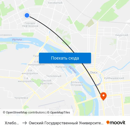 Хлебозавод to Омский Государственный Университет Путей Сообщения map