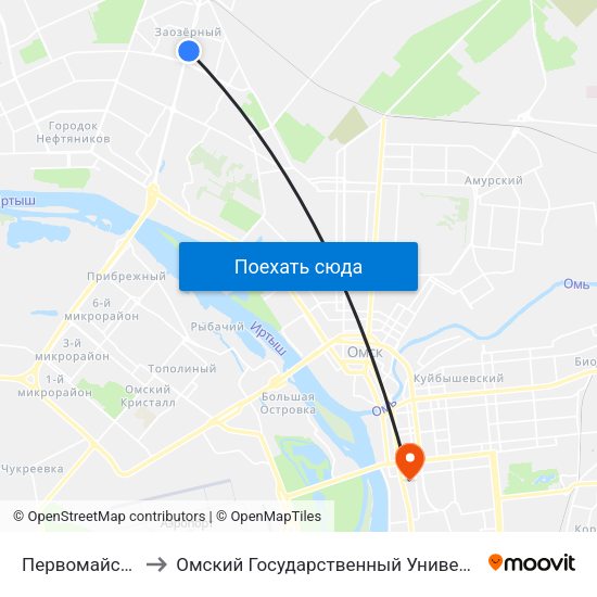 Первомайский Рынок to Омский Государственный Университет Путей Сообщения map