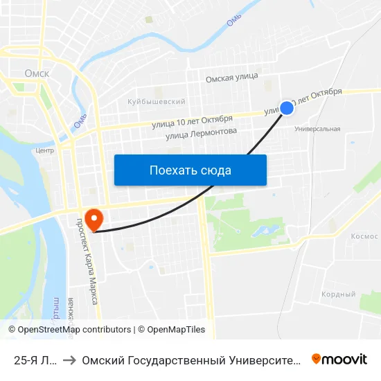 25-Я Линия to Омский Государственный Университет Путей Сообщения map