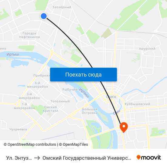 Ул. Энтузиастов to Омский Государственный Университет Путей Сообщения map