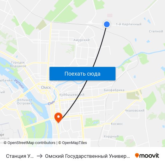 Станция Успешная to Омский Государственный Университет Путей Сообщения map