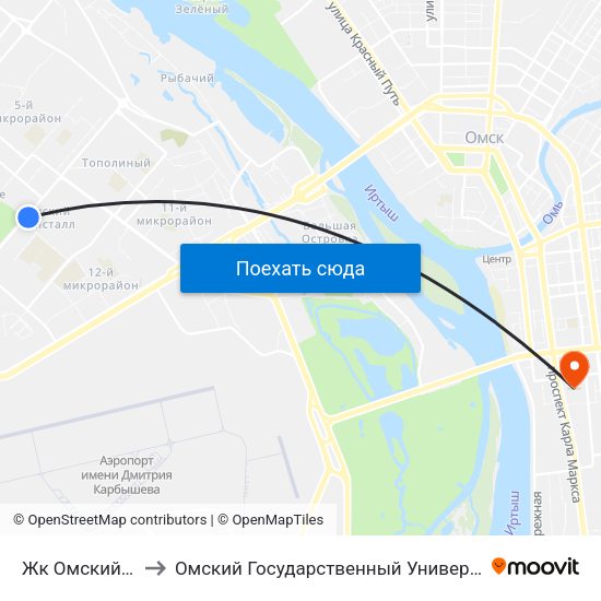 Жк Омский Кристалл to Омский Государственный Университет Путей Сообщения map