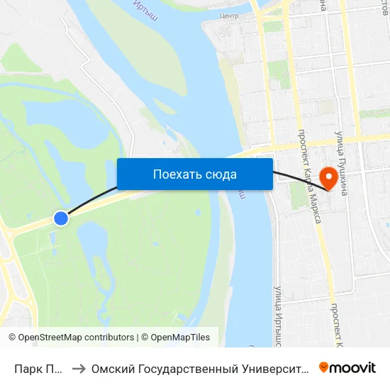 Парк Победы to Омский Государственный Университет Путей Сообщения map