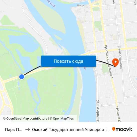 Парк Победы to Омский Государственный Университет Путей Сообщения map
