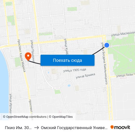Пкио Им. 30 Лет Влксм to Омский Государственный Университет Путей Сообщения map