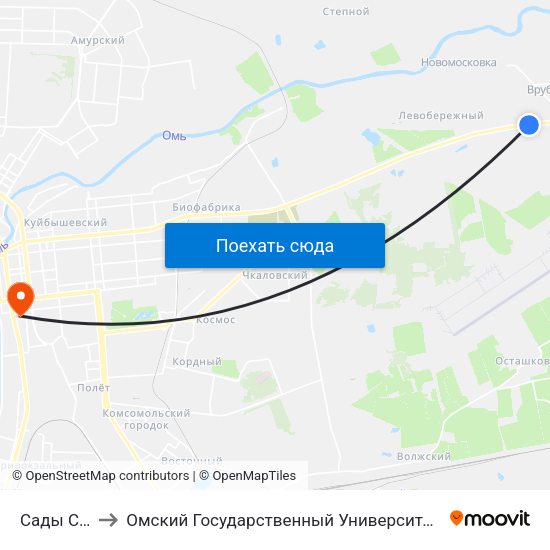 Сады Сатурн to Омский Государственный Университет Путей Сообщения map