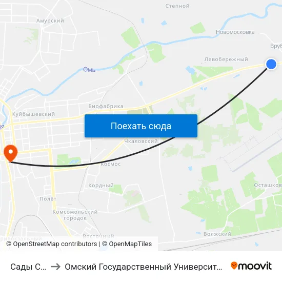 Сады Сатурн to Омский Государственный Университет Путей Сообщения map