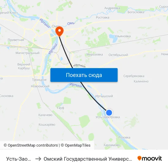 Усть-Заостровка to Омский Государственный Университет Путей Сообщения map