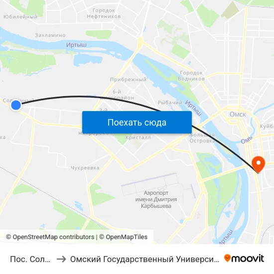 Пос. Солнечный to Омский Государственный Университет Путей Сообщения map
