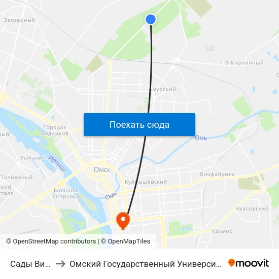 Сады Виктория to Омский Государственный Университет Путей Сообщения map