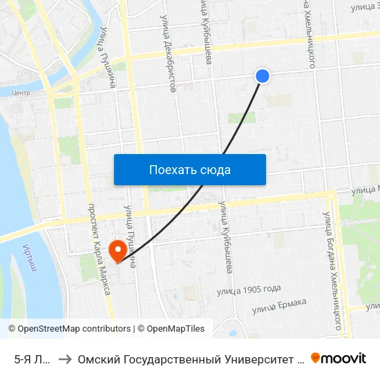 5-Я Линия to Омский Государственный Университет Путей Сообщения map