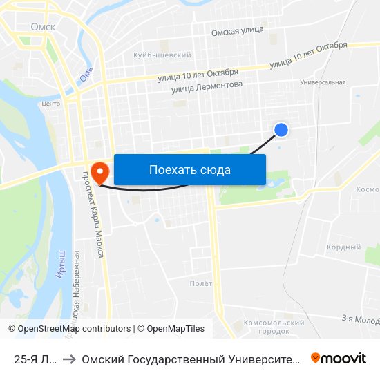 25-Я Линия to Омский Государственный Университет Путей Сообщения map