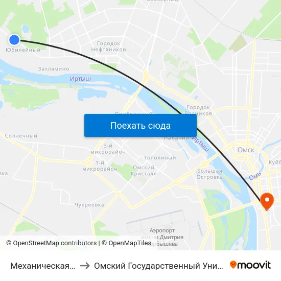 Механическая Колонна №70 to Омский Государственный Университет Путей Сообщения map