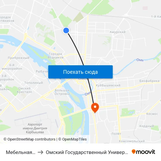 Мебельная Фабрика to Омский Государственный Университет Путей Сообщения map