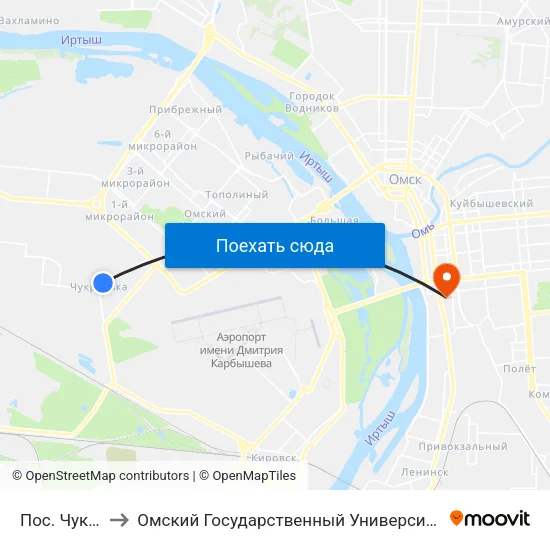 Пос. Чукреевка to Омский Государственный Университет Путей Сообщения map