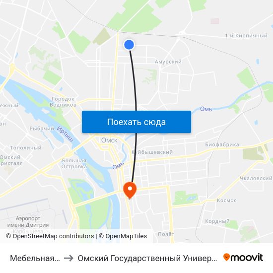 Мебельная Фабрика to Омский Государственный Университет Путей Сообщения map
