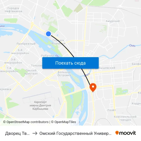 Дворец Творчества to Омский Государственный Университет Путей Сообщения map