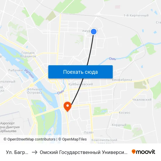 Ул. Багратиона to Омский Государственный Университет Путей Сообщения map
