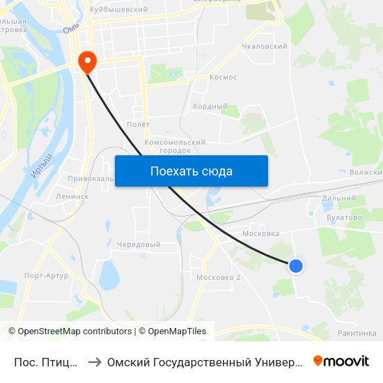 Пос. Птицефабрика to Омский Государственный Университет Путей Сообщения map