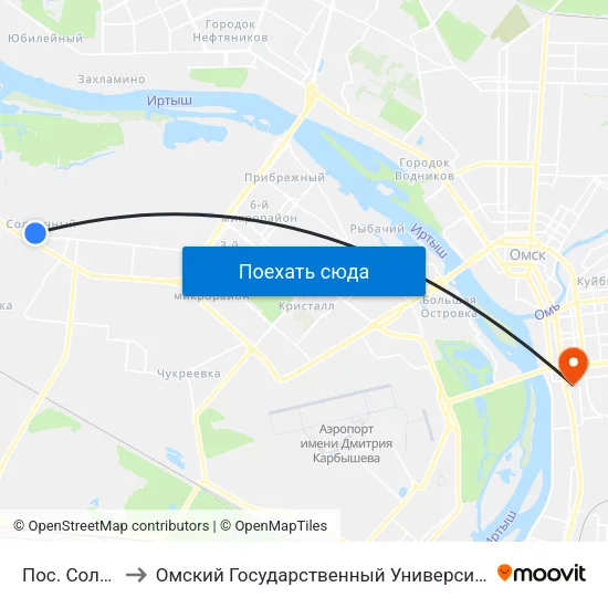 Пос. Солнечный to Омский Государственный Университет Путей Сообщения map