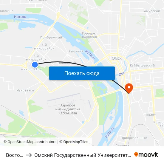 Восточная to Омский Государственный Университет Путей Сообщения map