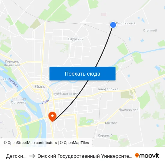 Детский Сад to Омский Государственный Университет Путей Сообщения map