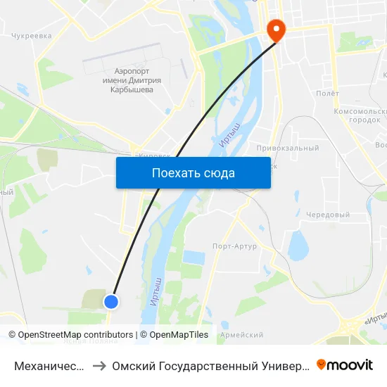 Механический Завод to Омский Государственный Университет Путей Сообщения map