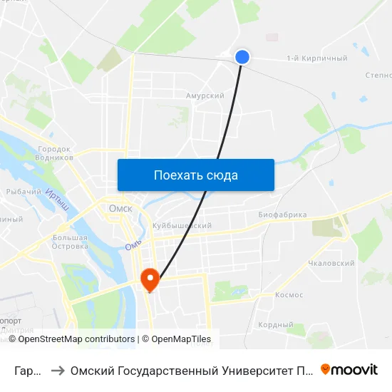Гаражи to Омский Государственный Университет Путей Сообщения map