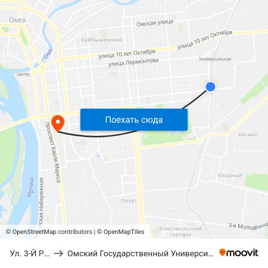 Ул. 3-Й Разъезд to Омский Государственный Университет Путей Сообщения map