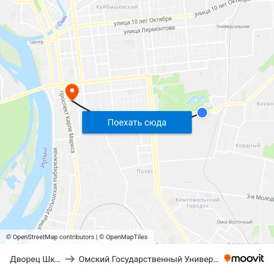 Дворец Школьников to Омский Государственный Университет Путей Сообщения map