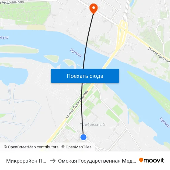 Микрорайон Прибрежный to Омская Государственная Медицинская Академия map