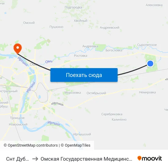 Снт Дубрава to Омская Государственная Медицинская Академия map