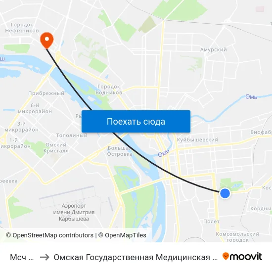 Мсч №1 to Омская Государственная Медицинская Академия map
