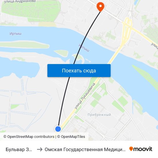 Бульвар Зеленый to Омская Государственная Медицинская Академия map