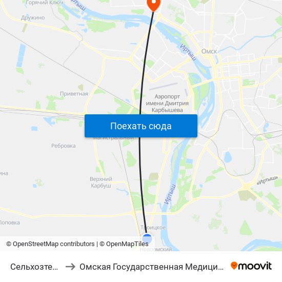 Сельхозтехникум to Омская Государственная Медицинская Академия map