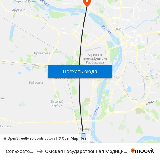 Сельхозтехникум to Омская Государственная Медицинская Академия map