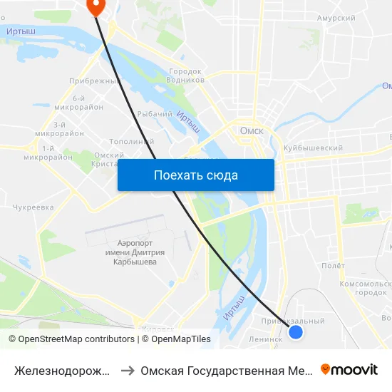 Железнодорожная Больница to Омская Государственная Медицинская Академия map