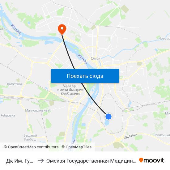 Дк Им. Гуртьева to Омская Государственная Медицинская Академия map