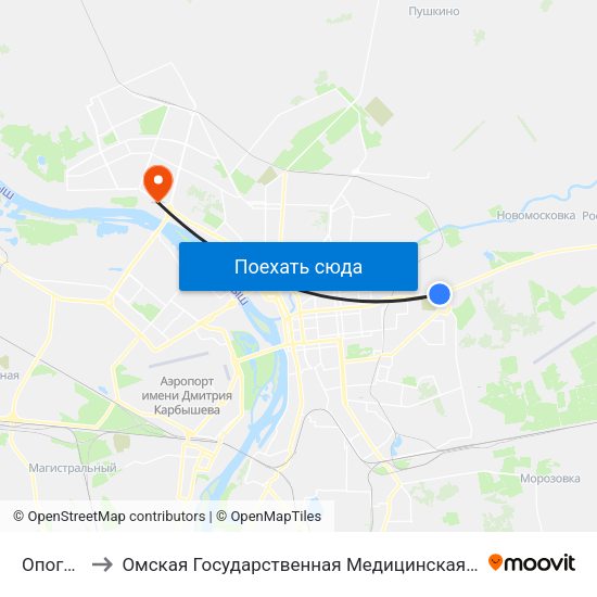 Опогат-9 to Омская Государственная Медицинская Академия map