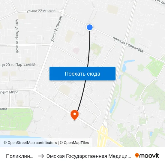 Поликлиника №4 to Омская Государственная Медицинская Академия map