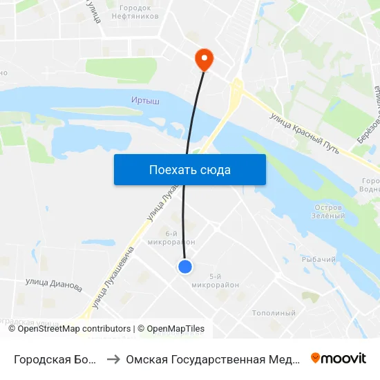 Городская Больница №1 to Омская Государственная Медицинская Академия map