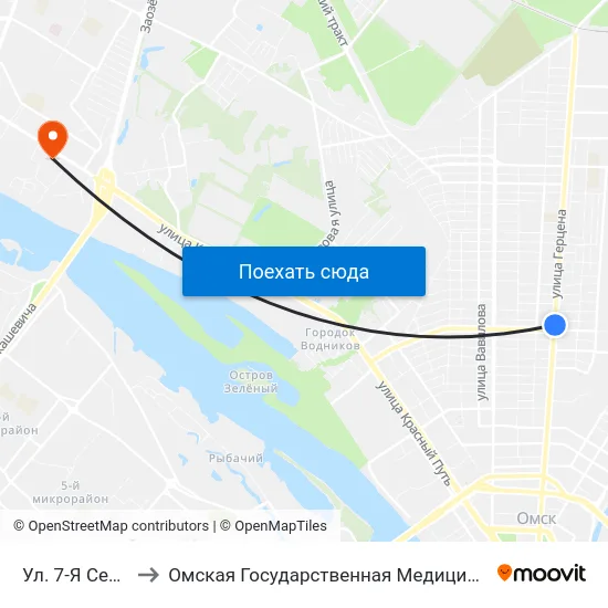 Ул. 7-Я Северная to Омская Государственная Медицинская Академия map